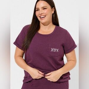 Super Soft Fleece Crew Neck Pocket Lounge Tee Heather Winter Blooms Size 00